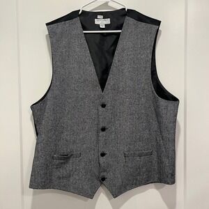 Vesuvio Napoli Men's 4XL Slim Fit Herringbone Suit Vest Grey Black Wool Blend